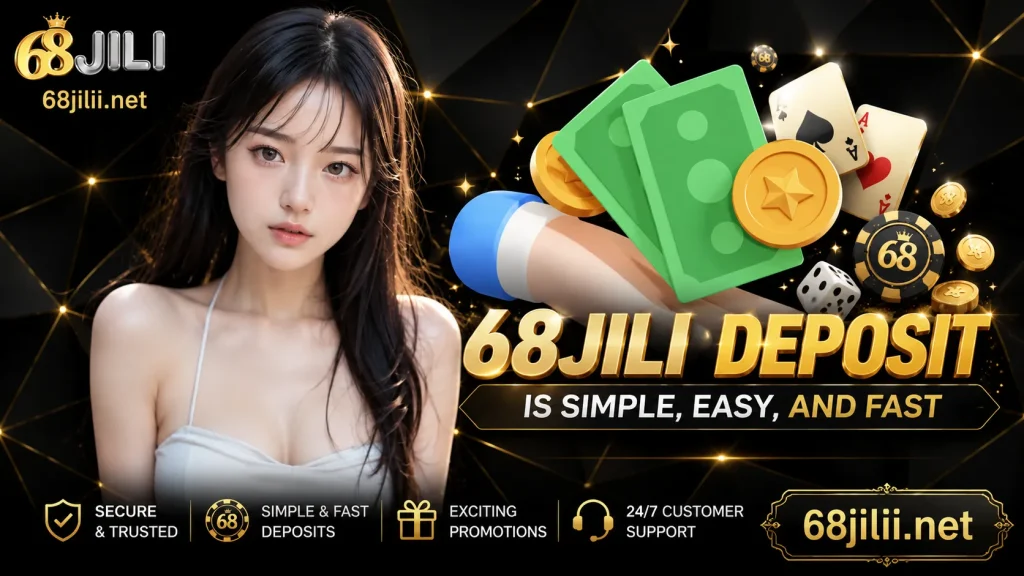 68jili Glamorous casino promotion with gold accents