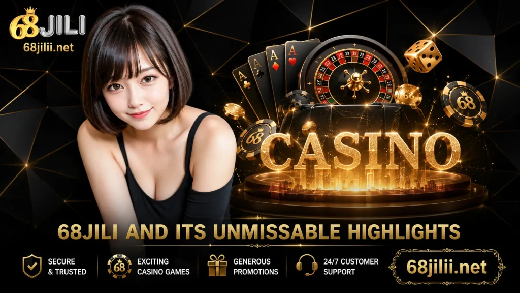 68jili Luxurious casino promotion with gold accents