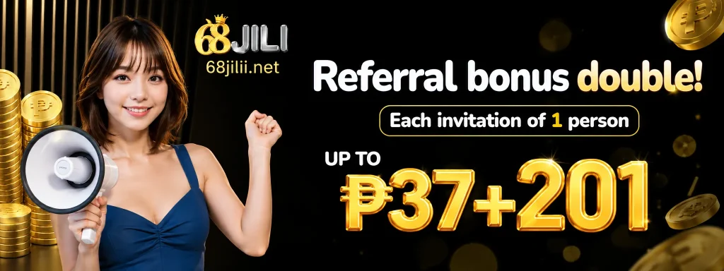 68jili Referral bonus promotion with gold and coins