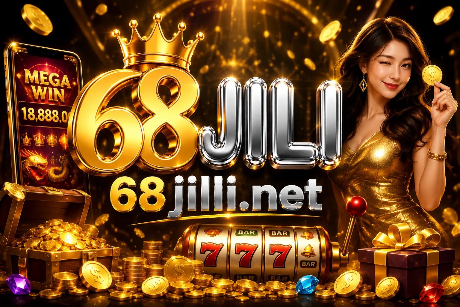 68jili Luxurious jackpot celebration with golden accents